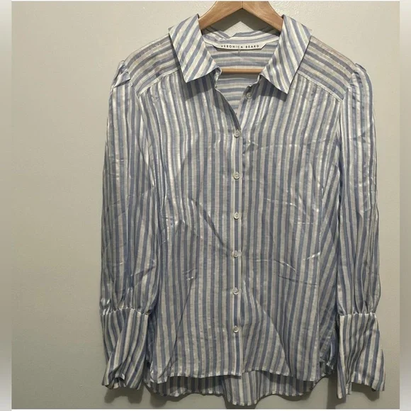 Veronica Beard Blue and White Striped Button Down Shirt - Picture 5 of 8